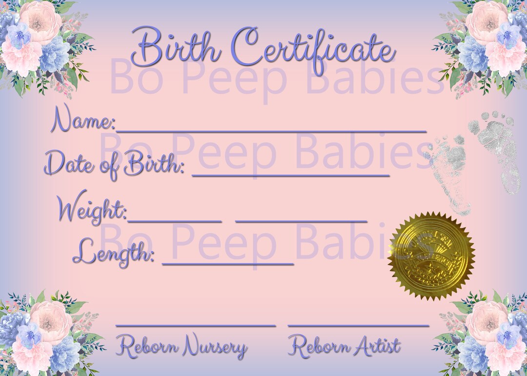 Digital Download Birth Certificate for Reborn Baby Doll High Quality ...