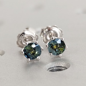 14K Gold Peacock Sapphire Stud, Natural Sapphire Stone, Sapphire Earring, Teal Sapphire, Everyday Wear, September Birthstone, Blue Green Hue