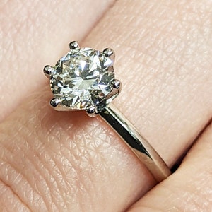 6-Prong Round Engagement Ring in 14k Solid White Gold / 1 CT Moissanite Engagement Rings / Solitaire Moissanite Ring / Gold Promise Ring