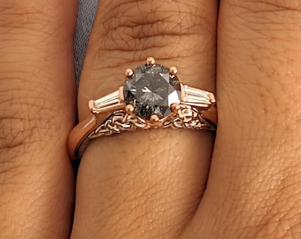 Salt and Pepper Diamond Celtic Knot Ring | 14k/18k Gold Two Tone Vintage Engagement Ring | Anniversary Gift for Her