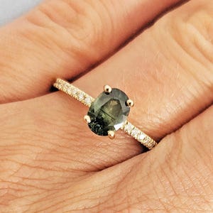 Bague de fiançailles unique, bague de fiançailles saphir bleu sarcelle ovale, bague diamant saphir bleu vert pour femme bague de fiançailles ovale en or 14 carats