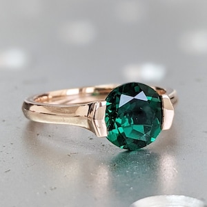 Emerald ring vintage emerald engagement ring 14k rose gold ring gift unique antique wedding promise anniversary ring for her