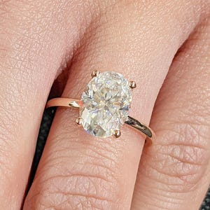 Oval Cut Lab Grown Diamond Solitaire Engagement Ring, 14K Rose Gold Moissanite Wedding Ring, Pavé Hidden Halo Proposal Ring, Timeless Ring