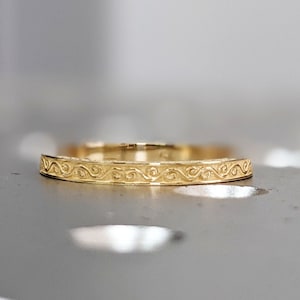 Victorian Style Ring - Vintage Antique Botanical Wedding Band in 14 karat Solid Gold - Filigree 14k Rose gold engagement band/Bridal wedding