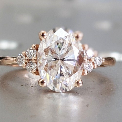 2ct Oval Moissanite Engagement Ring Set Rose Gold Diamond - Etsy