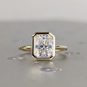 2CT Radiant Cut Moissanite Solitaire Ring, 14K Yellow Gold Engagement Ring, Bezel Setting, Statement Ring, Gift For Her, Anniversary Ring