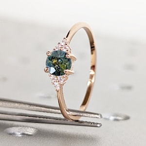 Peacock Sapphire engagement ring vintage Round cut blue green sapphire rose gold teal sapphire diamond cluster ring moissanite Anniversary