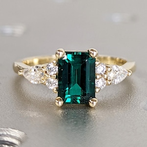 Emerald ring vintage emerald engagement ring 14k yellow gold ring gift unique antique wedding promise anniversary ring for her