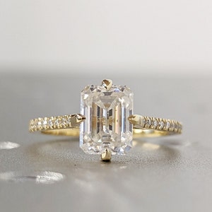 Handmade Custom Ring/ 6.0x8.0mm Emerald Cut Moissanite Engagement Ring/ Diamond Wedding Promise Ring/ 14K Solid Gold Ring/ Stacking Rings