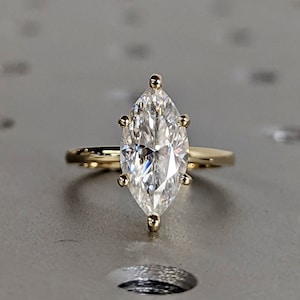 1.5 Carat Marquise Engagement Ring, Marquise Moissanite Solitaire Engagement Ring, Wedding Ring, Anniversary Ring 14K Solid Real White Gold
