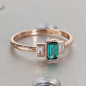 Emerald baguette ring 14k gold Emerald Ring Baguette Emerald Ring 14k Solid Gold Minimalist Emerald Ring Stacking Three Stone Emerald Ring