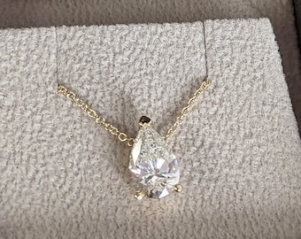 14K Gold Lab Diamond Pear Necklace, Solitaire Pendant, Teardrop Necklace, Pear Cut Diamond Necklace, Unique Diamond Necklace, Gift for Her