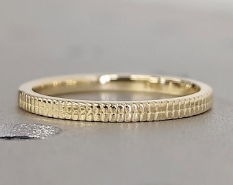 14k Solid Gold Blatt Gravierter Ring | Vintage Style Ehering Männer Frauen | Minimalistisches Blätter Eternity Band | Botanischer Ehering Echtes Gold