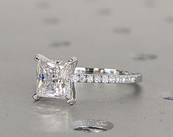 Unique Engagement Ring Princess Cut Moissanite Ring, Square Engagement Ring, Princess Square Engagement Ring, Princess Cut 1.5CT Moissanite