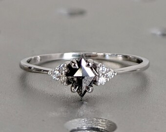 Salt and Pepper Diamond Ring | Engagement Ring | Kite Diamond Ring | Kite Ring | Kite Art Deco Ring | Natural Diamond Ring | Promise Ring