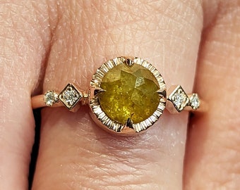 Anillo de compromiso Anillo de oro de 14 quilates con diamantes de champán Anillo de compromiso único de diamantes amarillos con anillo de compromiso vintage de diamantes de talla redonda para ella