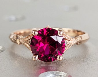 Vintage Ruby Engagement Ring 14k white gold, Ruby Engagement Ring, Antique Round cut Bridal ring | Art deco Ring Milgrain wedding ring
