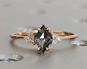 Salt and Pepper Diamond Ring | Engagement Ring | Kite Diamond Ring | Kite Ring | Kite Art Deco Ring | Natural Diamond Ring | Promise Ring