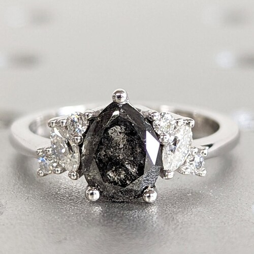 Vintage Salt and Pepper Diamond Engagement Ring Rose Gold Etsy