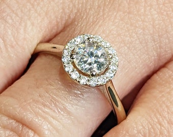 Round Halo Engagement Ring - Art Deco Wedding Ring - Halo Ring - Vintage Ring - Promise Ring - 14K White Gold - Moissanite Engagement Ring