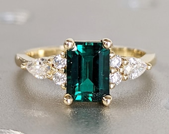 Emerald ring vintage emerald engagement ring 14k yellow gold ring gift unique antique wedding promise anniversary ring for her