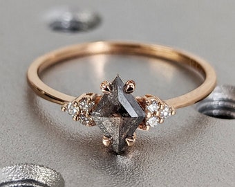 Salt and Pepper Diamond Ring | Engagement Ring | Kite Diamond Ring | Kite Ring | Kite Art Deco Ring | Natural Diamond Ring | Promise Ring