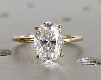 2cts Moissanite Oval Engagement Ring, Oval Moissanite and Solitaire Wedding Ring, Yellow Gold Moissanite Ring