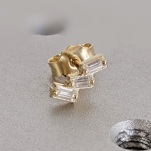 14k Diamond Cluster Stud Earrings, Small Diamond Earrings, Multi Stone, Natural Diamond, Baguette Cut, Rose, White, Yellow, or Black Gold