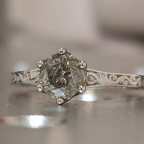 Salt and Pepper Diamond Engagement Ring White Gold Engagement Etsy