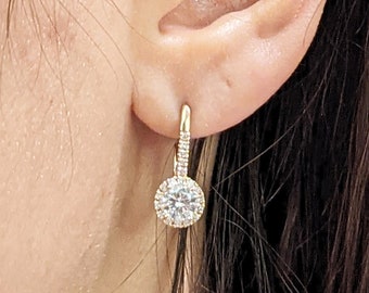 Halo Stud Earring in 14k white/yellow or rose gold , White Gold Halo Earring, Moissanite Earrings, Diamond Earring Bridal Jewelry