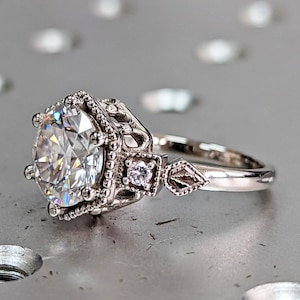 Unique Moissanite Engagement Rings, Upside-Down Engagement Ring 14K Gold