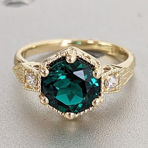 Emerald ring vintage emerald engagement ring 14k yellow gold ring gift unique antique wedding promise anniversary ring for her birthstone