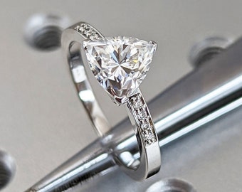 14k White Gold Trillion Cut Solitaire Engagement Ring, Wedding Ring, Bridal Ring, Man Made Diamond Simulant, Lab Created Moissanite