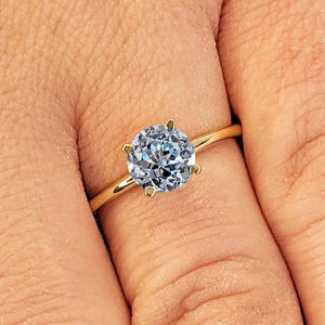 Round Aquamarine Ring, 14k Solid Gold Ring, Vintage Engagement Rings for Women, Aquamarine Wedding Band, Minimalist Ring, March Birthstone