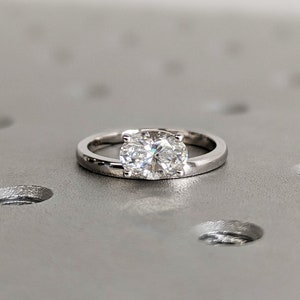 Unique East West Engagement Ring 1 Ct Oval Colorless Moissanite Ring Horizontal Oval Wedding Ring Solitaire Engagement Ring East West Ring
