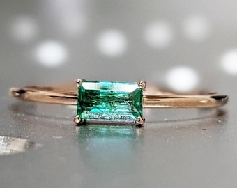 emerald baguette ring 14k gold Emerald Ring Baguette Emerald Ring 14k Solid Gold Minimalist Emerald Ring Stacking Emerald Ring