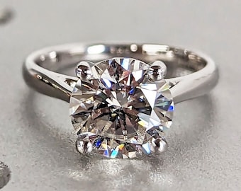 4-Prong Round Engagement Ring in 14k Solid Gold / 2 CT Moissanite Engagement Rings / Solitaire Moissanite Ring / Gold Promise Ring / Simple