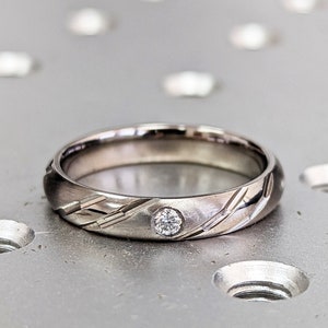 Diamond Titanium Wedding Band, Womens Titanium Rings, Woman Wedding Band,Domed,Titanium Engagement Ring, Titanium Women 4mm
