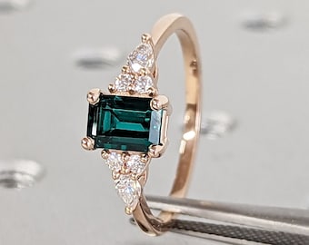 Emerald ring vintage emerald engagement ring 14k rose gold ring gift unique antique wedding promise anniversary ring for her