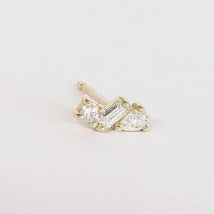Multi Stone Natural Diamonds Trendy Women Studs Earrings | Solid Gold, Platinum Ear Climber Stud Earrings | Round,Baguette, Pear cut Diamond