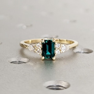 Emerald Ring Vintage Emerald Engagement Ring 14K Yellow Gold Ring Gift Unique Antique Wedding Promise Anniversary Ring For Her