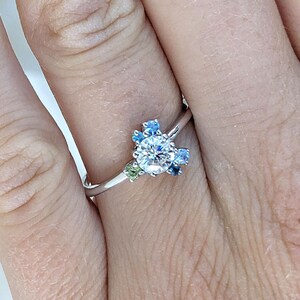 14k 18k White Gold Rings for Women | Gemstone Engagement Ring | Round cut VVS Moissanite Unique Halo Ring | Whimsical Art Deco Wedding Ring