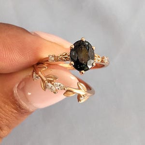 Blue-Green Sapphire Wedding Ring | Cluster Lab Diamond Bridal Ring | Vintage Oval Teal Sapphire Engagement Ring | 18k Promise Ring For Women