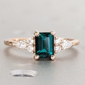 Emerald ring vintage emerald engagement ring 14k rose gold ring gift unique antique wedding promise anniversary ring for her