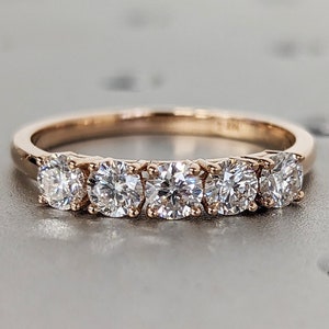 1 Carat 5 Stone Diamond Anniversary Ring Band 14K Rose Gold, Anniversary Gift For Her, 5 year anniversary gift, half eternity band