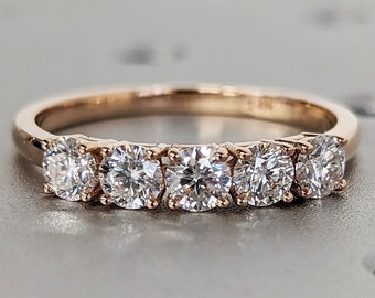 1 Carat 5 Stone Diamond Anniversary Ring Band 14K Rose Gold, Anniversary Gift For Her, 5 year anniversary gift, half eternity band