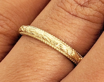 Bloementrouwring, 14k gouden trouwring, stapelbare ring, trouwring dames
