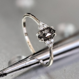 Vintage Salz und Pfeffer Diamant Verlobungsring Rosegold Verlobungsring Diamant Cluster Ring Hochzeit Braut Jahrestag Hexagon Cut