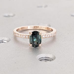 Vintage Blue Green Sapphire Engagement Ring, Rose Gold Half Eternity Ring, Birthstone Ring, Vintage Wedding Band, Sapphire Rings for Women