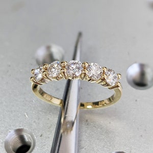 1 Carat 5 Stone Diamond Anniversary Ring Band 18K Yellow Gold, Anniversary Gift For Her, 5 year anniversary gift, half eternity band